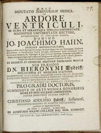 Disputatio Inauguralis Medica De Ardore Ventriculi