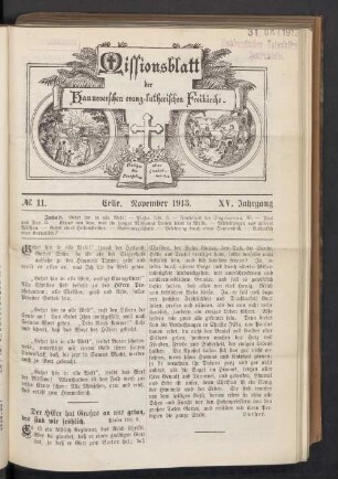 N°. 11. November 1913. XV. Jahrgang