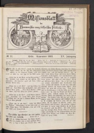 N°. 11. November 1913. XV. Jahrgang