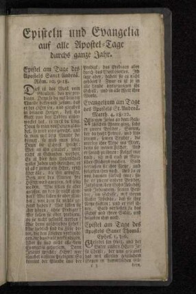 Episteln und Evangelia auf alle Apostel-Tage durchs ganze Jahr.