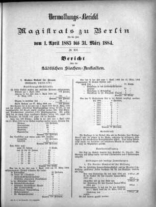 No. XII. Bericht über die städtischen Siechen-Anstalten