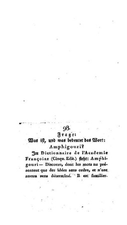 Frage: Was ist, und was bedeutet das Wort Amphigouri? : [98. Abhandlung]