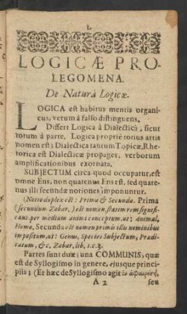 Logicae Prolegomena. De Natura Logicae.