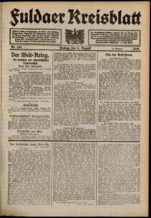 Ausgabe vom Freitag, den 09. August 1918.