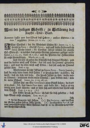 Wort der heiligen Schrifft zu Erklärung deß Kupffer-Titul-Blats.