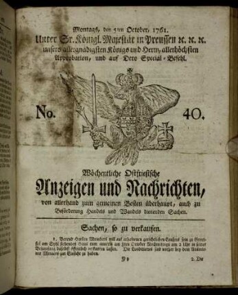 No. 40. Montags, den 5ten October, 1761.