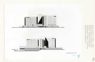 Krankenhaus Heerstraße, Berlin (Diplomarbeit bei Peter Poelzig): Ansichten von Süden und Westen 1:200