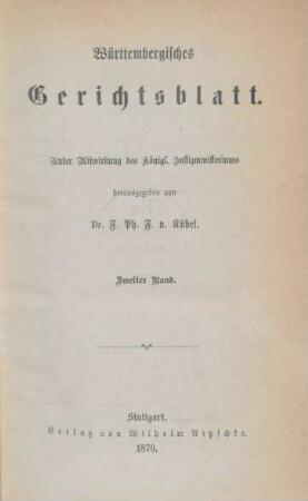 2.1869/70: Württembergisches Gerichtsblatt