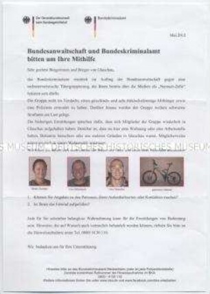 Rundschreiben des BKA an alle Haushalte in Glauchau mit der Bitte um Hinweise zur Ergreifung der neonazistischen Terrorgruppe Nationalsozialistischer Untergrund (NSU), mit Kuvert