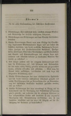 Thema's für die achte Versammlung des sächsischen Forstvereins