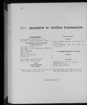 XVI. Angelegenheiten der israelitischen Religionsgemeinden.