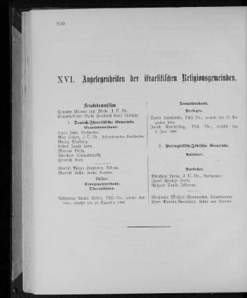 XVI. Angelegenheiten der israelitischen Religionsgemeinden.