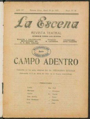 Campo adentro : comedia en un acto