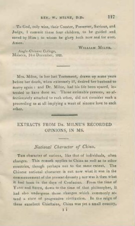 Extracts from Dr. Milne's recorded opinions, in ms