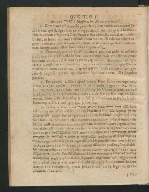 Quaestio I. An vox ... a Masorethis sit corrupta?