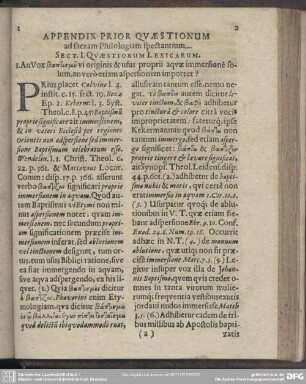 Appendix Prior Quaestionum ad sacram Philologiam spectantium