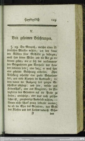 V. Von geheimen Belehrungen