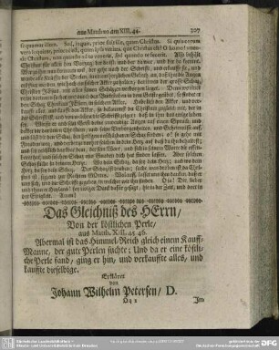 Das Gleichniß des Herrn, Von der köstlichen Perle, aus Matth. XIII,45.46. ...