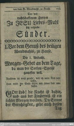 Der mit rechtschaffenem Hertzen Zu Jesu Liebes-Mahl sich nahende Sünder