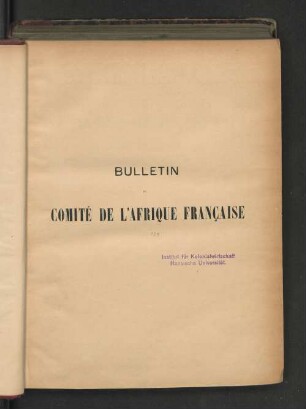 13.1903: Bulletin du Comité de l'Afrique Française