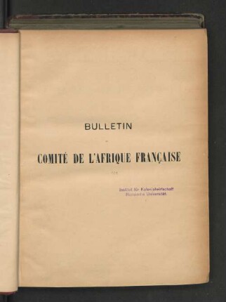 13.1903: Bulletin du Comité de l'Afrique Française