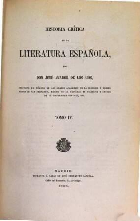 Historia crítica de la literatura española. 4