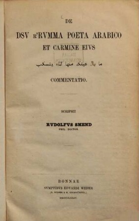 De Dsu r'Rumma poeta arabico et carmine eius : dissertatio inauguralis