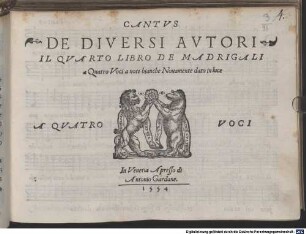 DE DIVERSI AVTORI IL QVARTO LIBRO DE MADRIGALI a Quatro Voci a note bianche