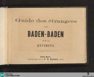 Guide des étrangers dans Baden-Baden et de ses environs