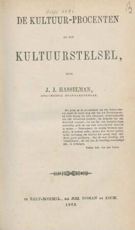 De kultuur-procenten en het kultuurstelsel