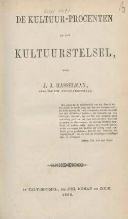 De kultuur-procenten en het kultuurstelsel