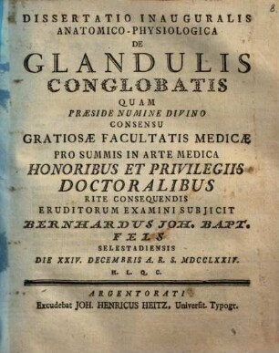 Dissertatio Inauguralis Anatomico-Physiologica De Glandulis Conglobatis