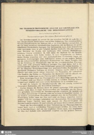 Die Technisch-Ökonomische Analyse Als Grundlage Für Betriebsvergleiche Und Berichterstattung