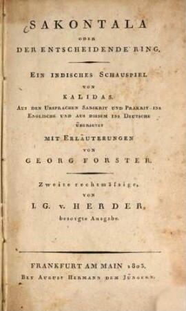 Sakontala Oder Der Entscheidende Ring : Ein Indisches Schauspiel
