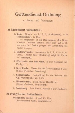Gottesdienst-Ordnung an Sonn- und Feiertagen.