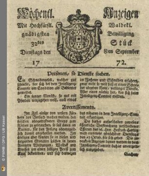 32tes Stueck, Dienstags den 8ten September 1772