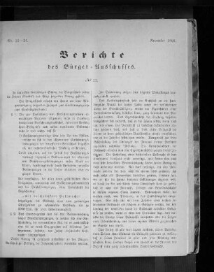 Nr. 22-24. Bericht des Bürger = Ausschusses. November 1866.