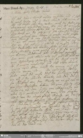 Eigenh. Brief von Charlotte Ernst an August Wilhelm von Schlegel, Pillnitz, 08.11.1806