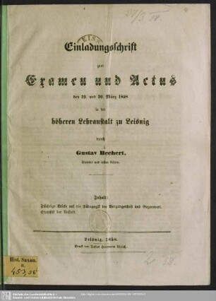 1857/58: Einladungsschrift zum Examen und Actus ... in der Höheren Lehranstalt zu Leisnig