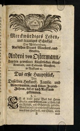 1-642, Das Leben des Grafen von Ostermann