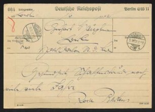 Brief von Gerhart Hauptmann an Rosa Bertens