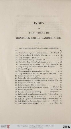 Index to the Works of Hendrick Eglon Vander Neer