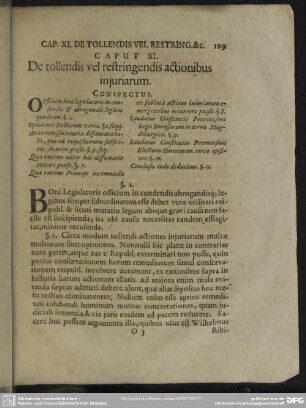 Caput XI. De tollendis vel restringendis actionibus iniuriarum