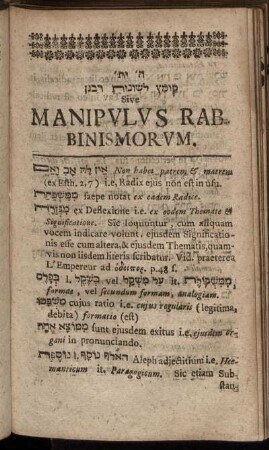 ... Manipulus Rabinismorum.