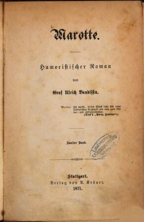 Marotte : humoristischer Roman, 2