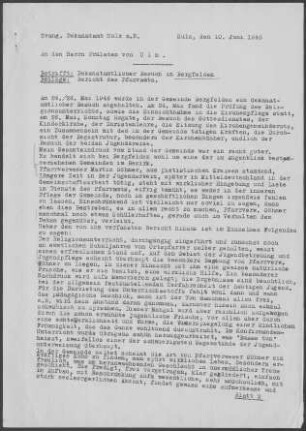 Bergfelden: Visitationsbericht mit Pfarrbericht 1946