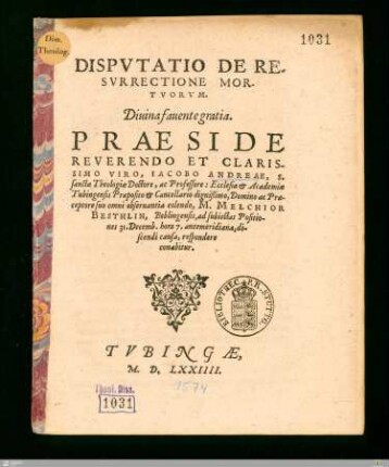 Dispvtatio De Resvrrectione Mortvorvm