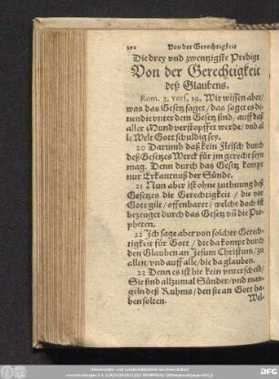 Die drey und zwentzigste Predigt Von der Gerechtigkeit deß Glaubens.