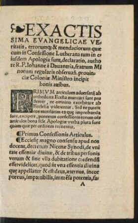 Primus Confessionis Articulus.