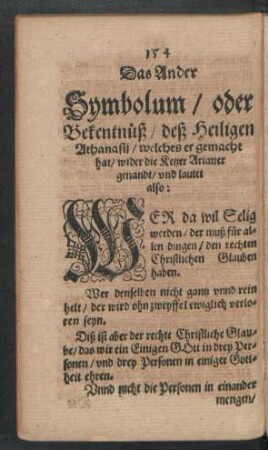 Das ander Symbolum/ oer Bekentnüß/ deß Heiligen Athanasii ...